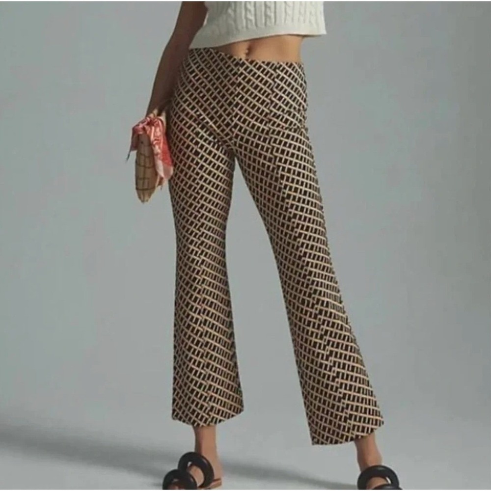 Maeve Black and Beige Geometric Boot-Cut Pants